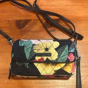 Vera Bradley Crossbody Wristlet Wallet. Front Pocket with Snap Havana Rose